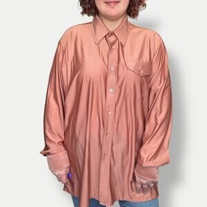 Vintage THe King Size pink long sleeve nylon big and tall shirt size XL